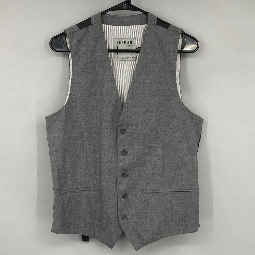 Topman Men’s Vest Waistcoat Size 40 Gray Preppy Academia‎ Classic Waist Coat